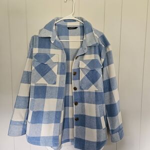 Blue and White Plaid Women's Jacket Shacket